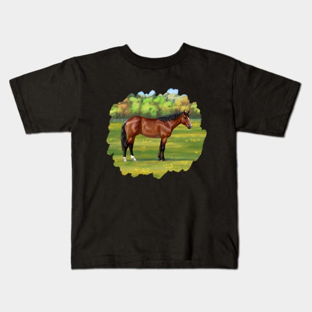 Brown Bay Quarter Horse in Pasture Kids T-Shirt by csforest